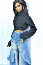 DENIM DIVA II — Mix’n’Match Cargo Jeans & Cropped Turtleneck Set