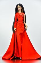 OOAK. | Scarlet Bloom Couture Gown – 1/6 High Fashion doll clothes | Dramatic One-Shoulder Red Evening Dress