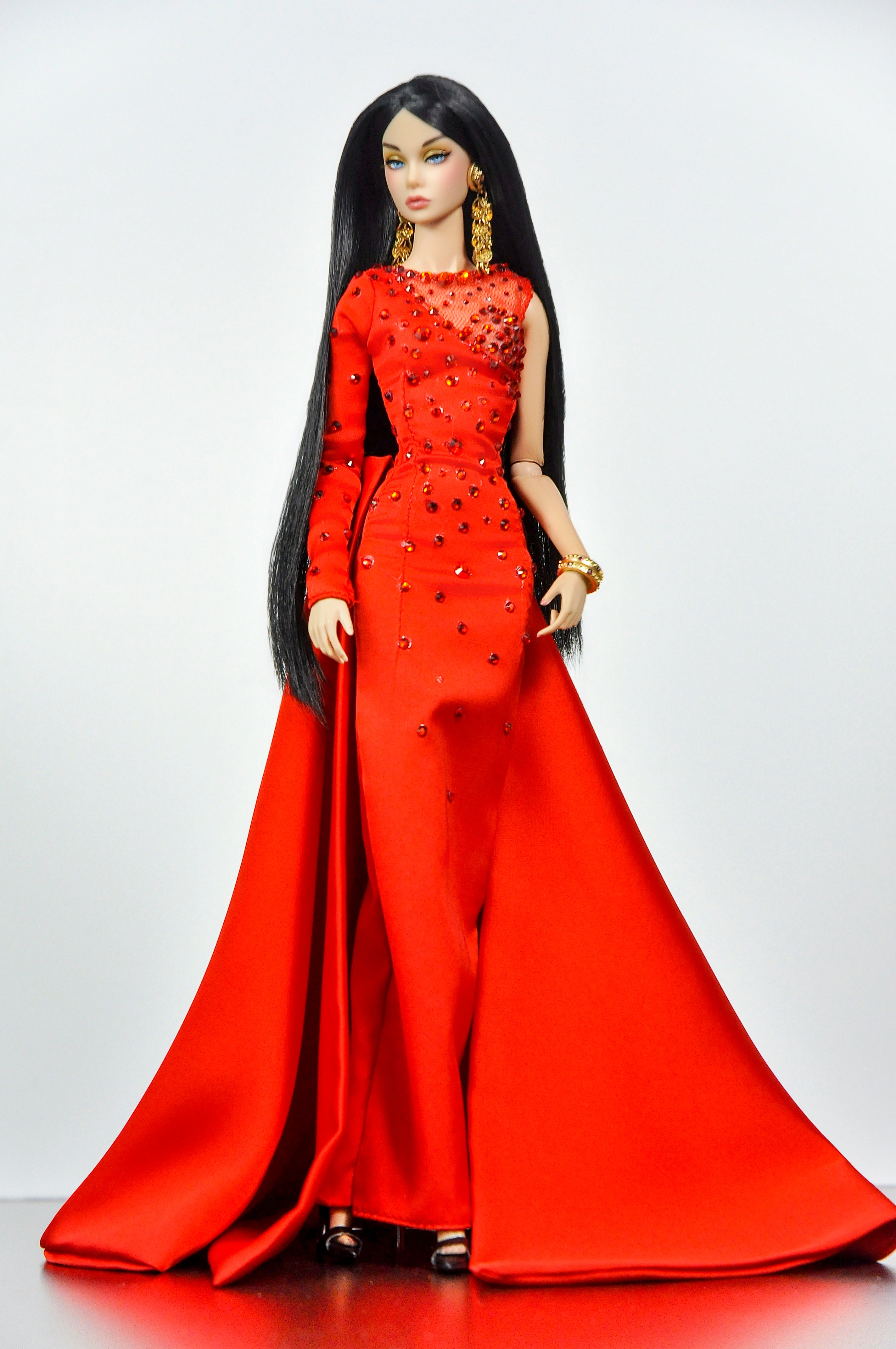 OOAK. | Scarlet Bloom Couture Gown – 1/6 High Fashion doll clothes | Dramatic One-Shoulder Red Evening Dress