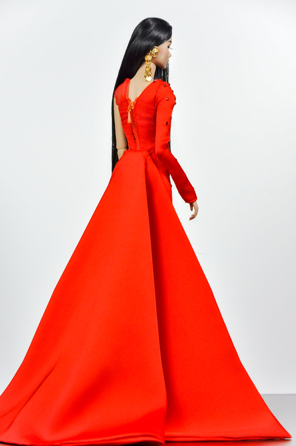 OOAK. | Scarlet Bloom Couture Gown – 1/6 High Fashion doll clothes | Dramatic One-Shoulder Red Evening Dress