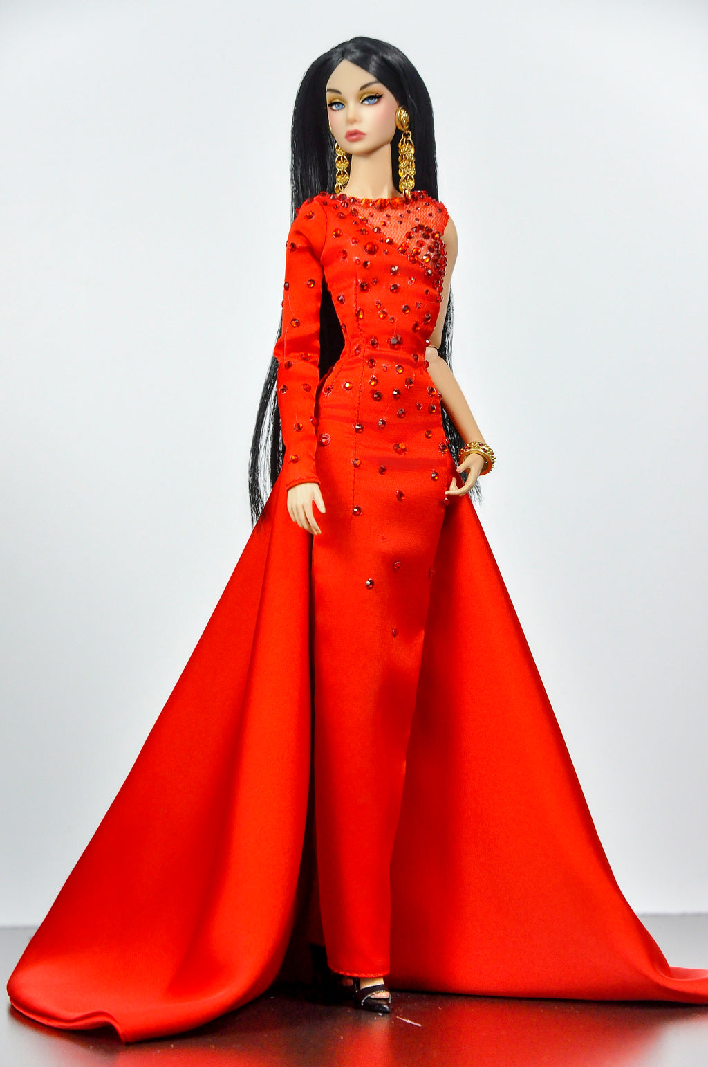 OOAK. | Scarlet Bloom Couture Gown – 1/6 High Fashion doll clothes | Dramatic One-Shoulder Red Evening Dress