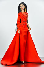 OOAK. | Scarlet Bloom Couture Gown – 1/6 High Fashion doll clothes | Dramatic One-Shoulder Red Evening Dress