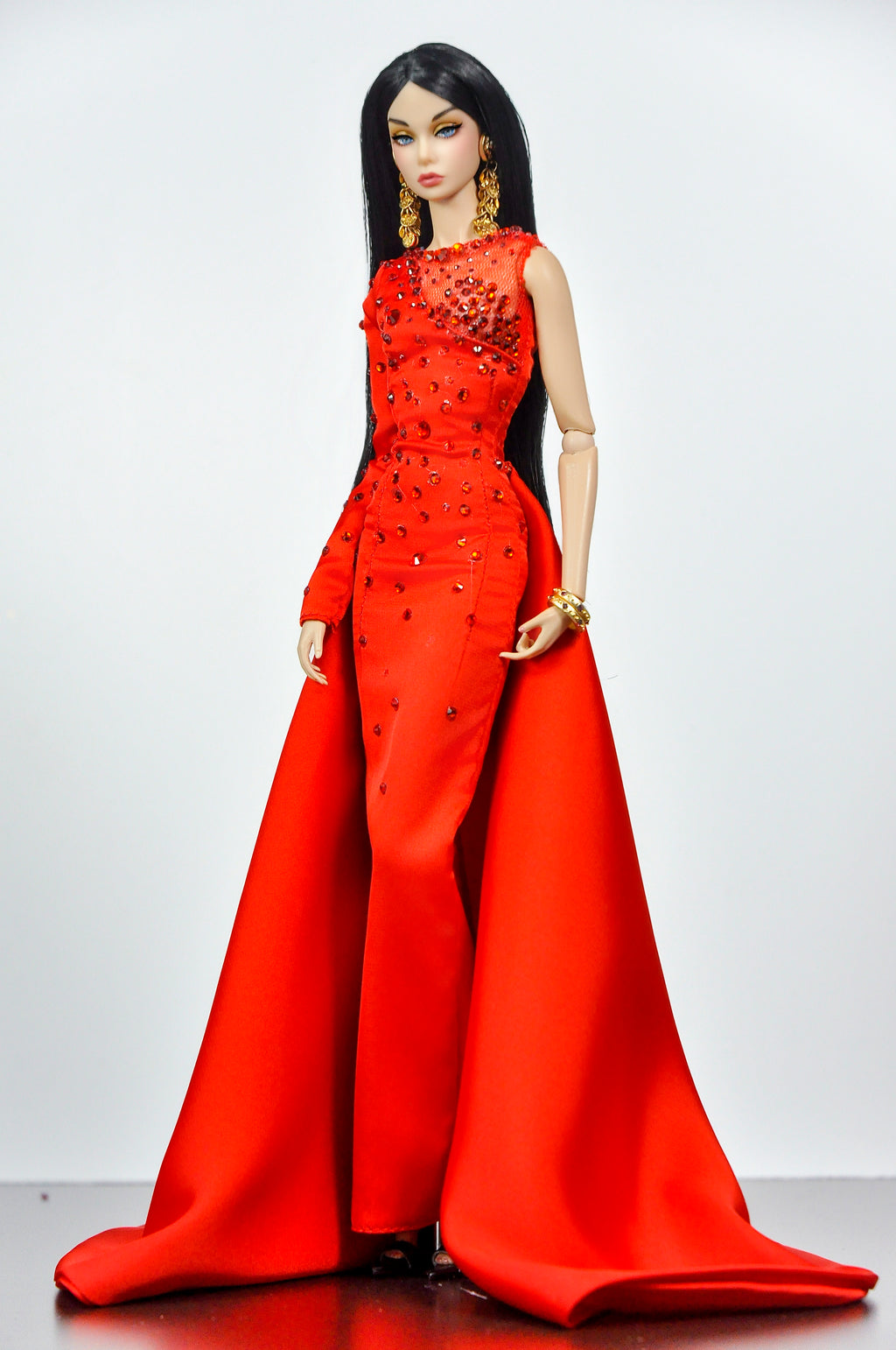OOAK. | Scarlet Bloom Couture Gown – 1/6 High Fashion doll clothes | Dramatic One-Shoulder Red Evening Dress