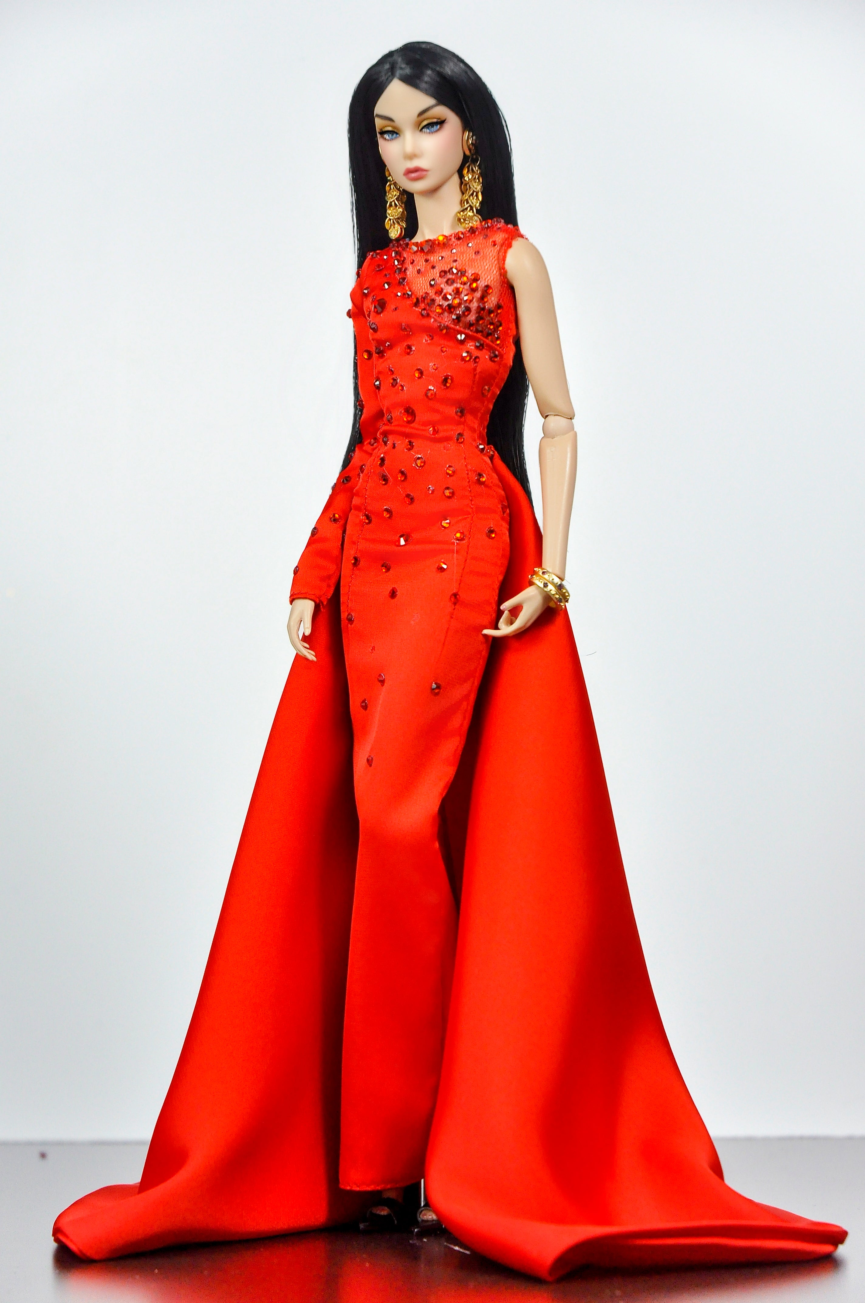 OOAK. | Scarlet Bloom Couture Gown – 1/6 High Fashion doll clothes | Dramatic One-Shoulder Red Evening Dress