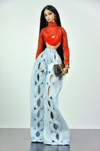 DENIM DIVA | Infinity Cut-Out Denim Jeans & Beaded Glitter Crop Top Set for 1/6 Fashion Dolls Handmade Couture Outfit | Plastiktiara