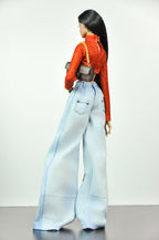 DENIM DIVA | Infinity Cut-Out Denim Jeans & Beaded Glitter Crop Top Set for 1/6 Fashion Dolls Handmade Couture Outfit | Plastiktiara