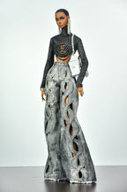 DENIM DIVA | Infinity Cut-Out Wide Leg Denim Jeans & Beaded Glitter Crop Top Set for 1/6 Scale Fashion Dolls | Plastiktiara