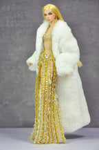 AURA COLLECTION | Golden Radiance High-Slit Gown with Fur Wrap for 1/6 Fashion doll clothes