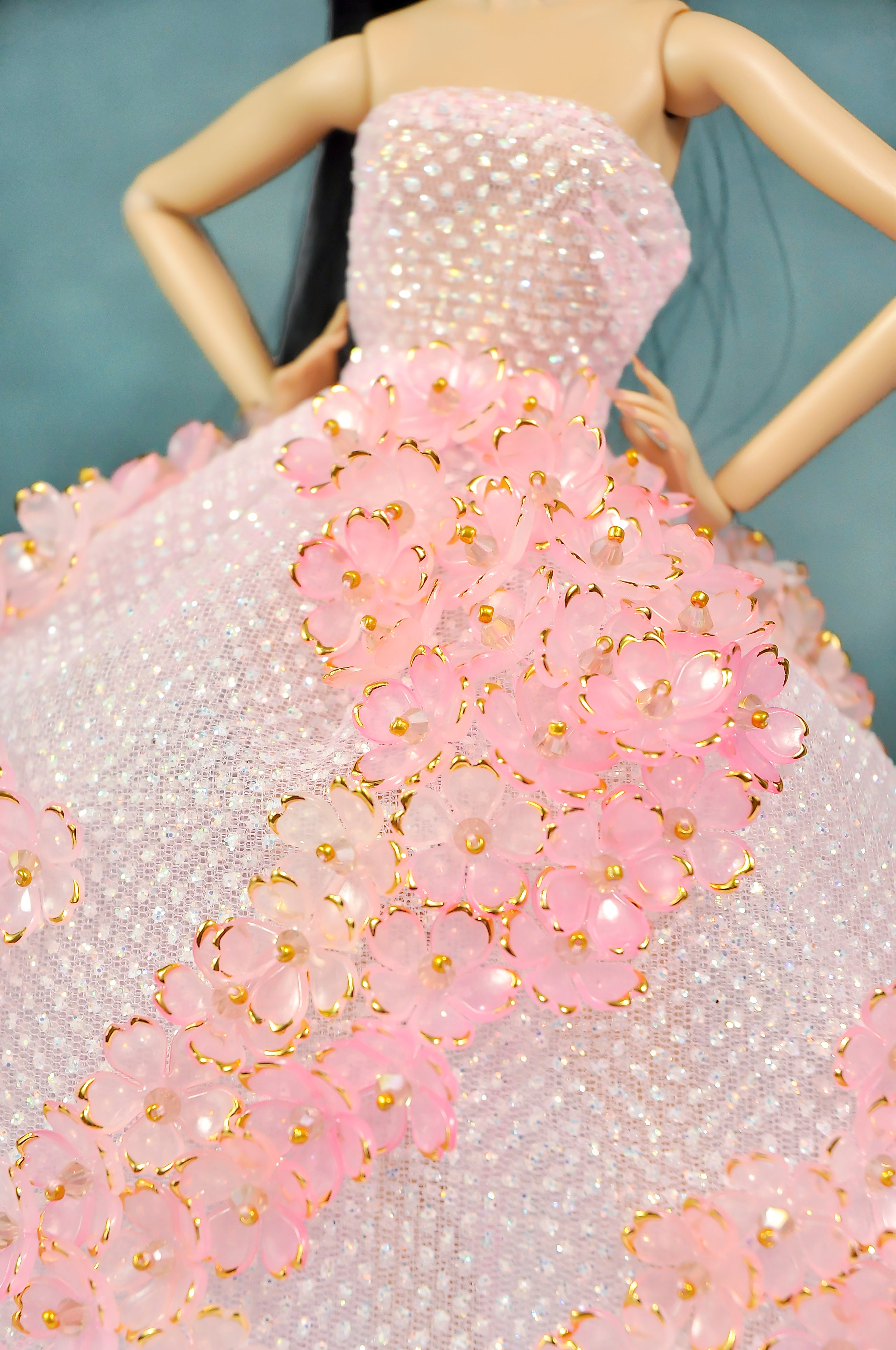 AURA COLLECTION | OOAK - Blush Petal Ball Gown for 1/6 Fashion doll clothes