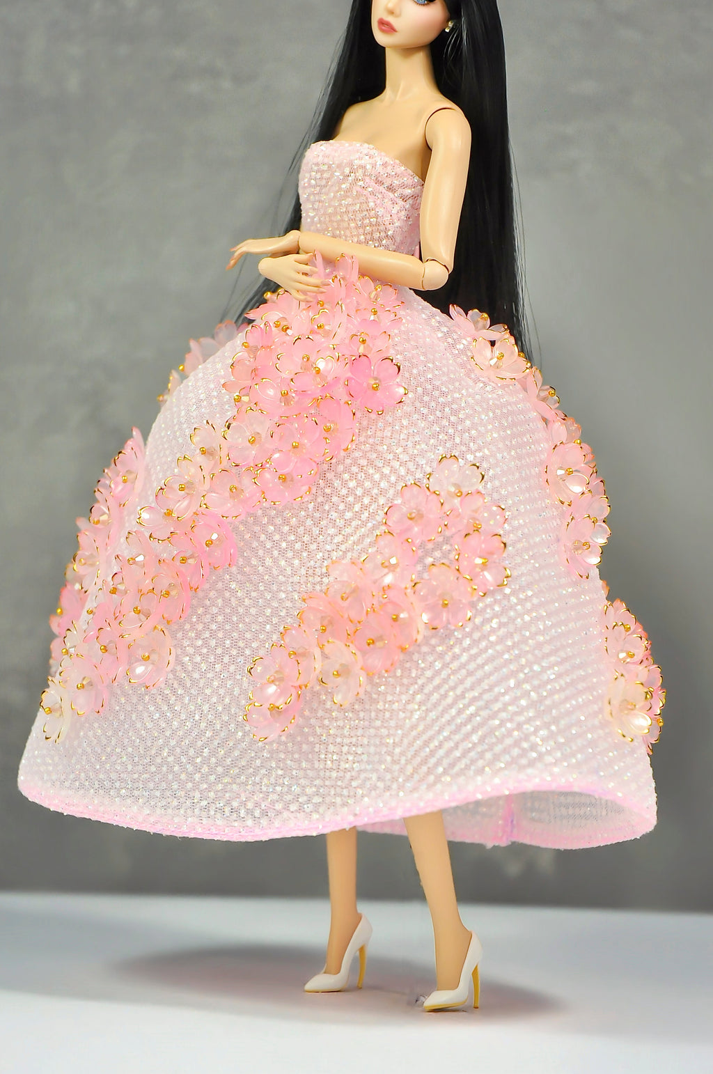 AURA COLLECTION | OOAK - Blush Petal Ball Gown for 1/6 Fashion doll clothes