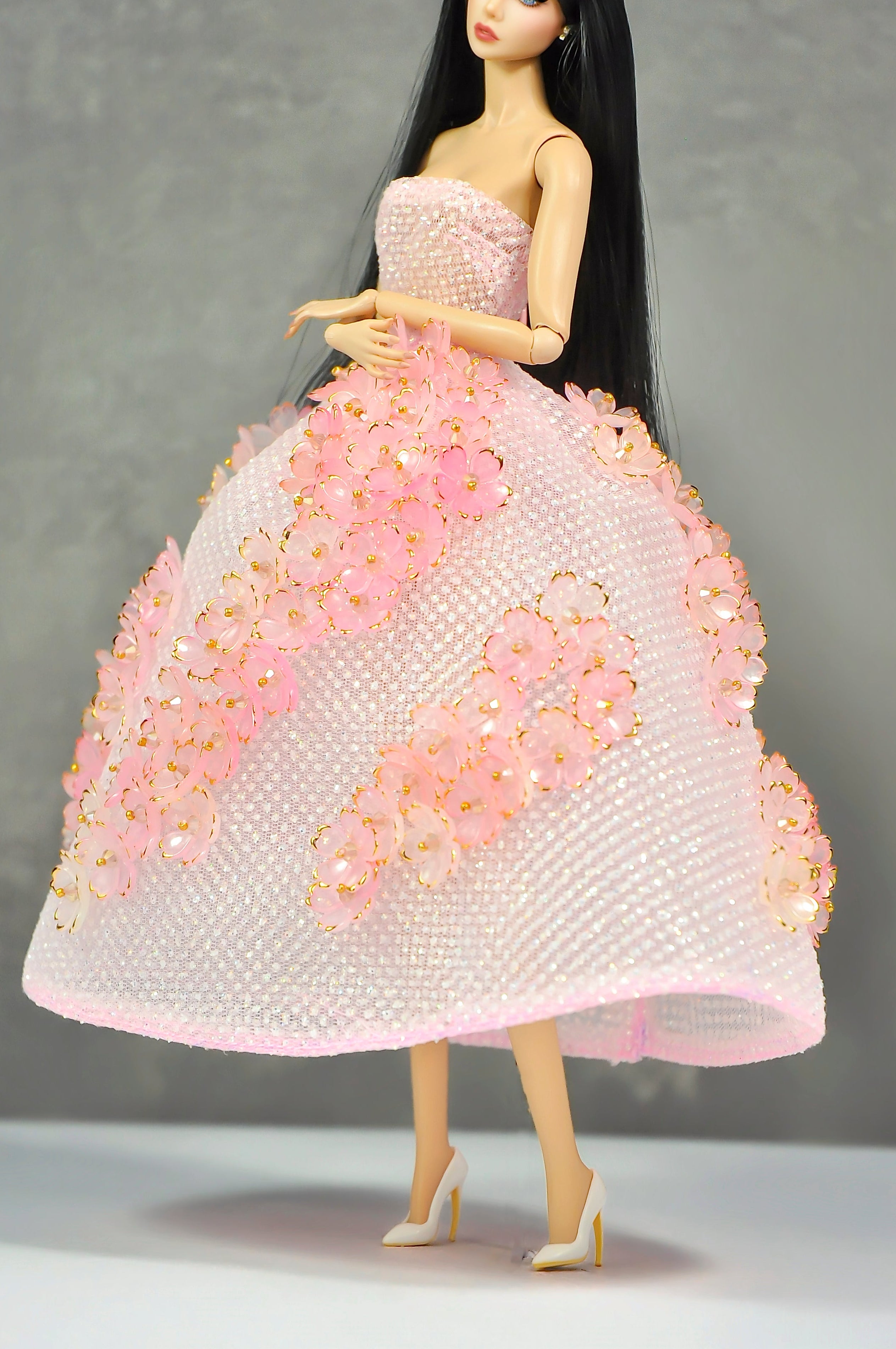 AURA COLLECTION | OOAK - Blush Petal Ball Gown for 1/6 Fashion doll clothes