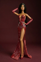 HAUTE | Couture Crimson Siren Gown — Luxury Beaded Evening Dress for OOAK 1/6 doll clothes Scale Doll Clothes