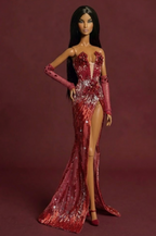 HAUTE | Couture Crimson Siren Gown — Luxury Beaded Evening Dress for OOAK 1/6 doll clothes Scale Doll Clothes