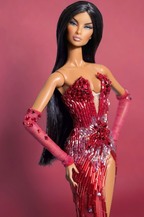 HAUTE | Couture Crimson Siren Gown — Luxury Beaded Evening Dress for OOAK 1/6 doll clothes Scale Doll Clothes