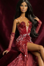 HAUTE | Couture Crimson Siren Gown — Luxury Beaded Evening Dress for OOAK 1/6 doll clothes Scale Doll Clothes