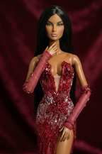 HAUTE | Couture Crimson Siren Gown — Luxury Beaded Evening Dress for OOAK 1/6 doll clothes Scale Doll Clothes