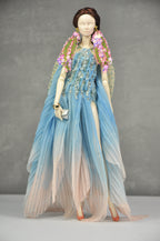HAUTE | Blue Ombre Beaded Evening Gown Set with Floral Earrings for 1/6 Scale High Fashion Dolls