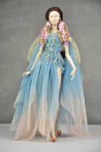 HAUTE | Blue Ombre Beaded Evening Gown Set with Floral Earrings for 1/6 Scale High Fashion Dolls