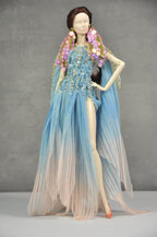 HAUTE | Blue Ombre Beaded Evening Gown Set with Floral Earrings for 1/6 Scale High Fashion Dolls