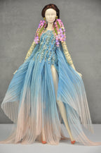 HAUTE | Blue Ombre Beaded Evening Gown Set with Floral Earrings for 1/6 Scale High Fashion Dolls