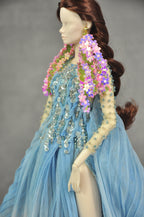 HAUTE | Blue Ombre Beaded Evening Gown Set with Floral Earrings for 1/6 Scale High Fashion Dolls