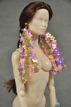 HAUTE | Blue Ombre Beaded Evening Gown Set with Floral Earrings for 1/6 Scale High Fashion Dolls