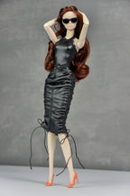 BASIC | Ruched Black Halter Dress Set for 1/6 Scale High Fashion Dolls
