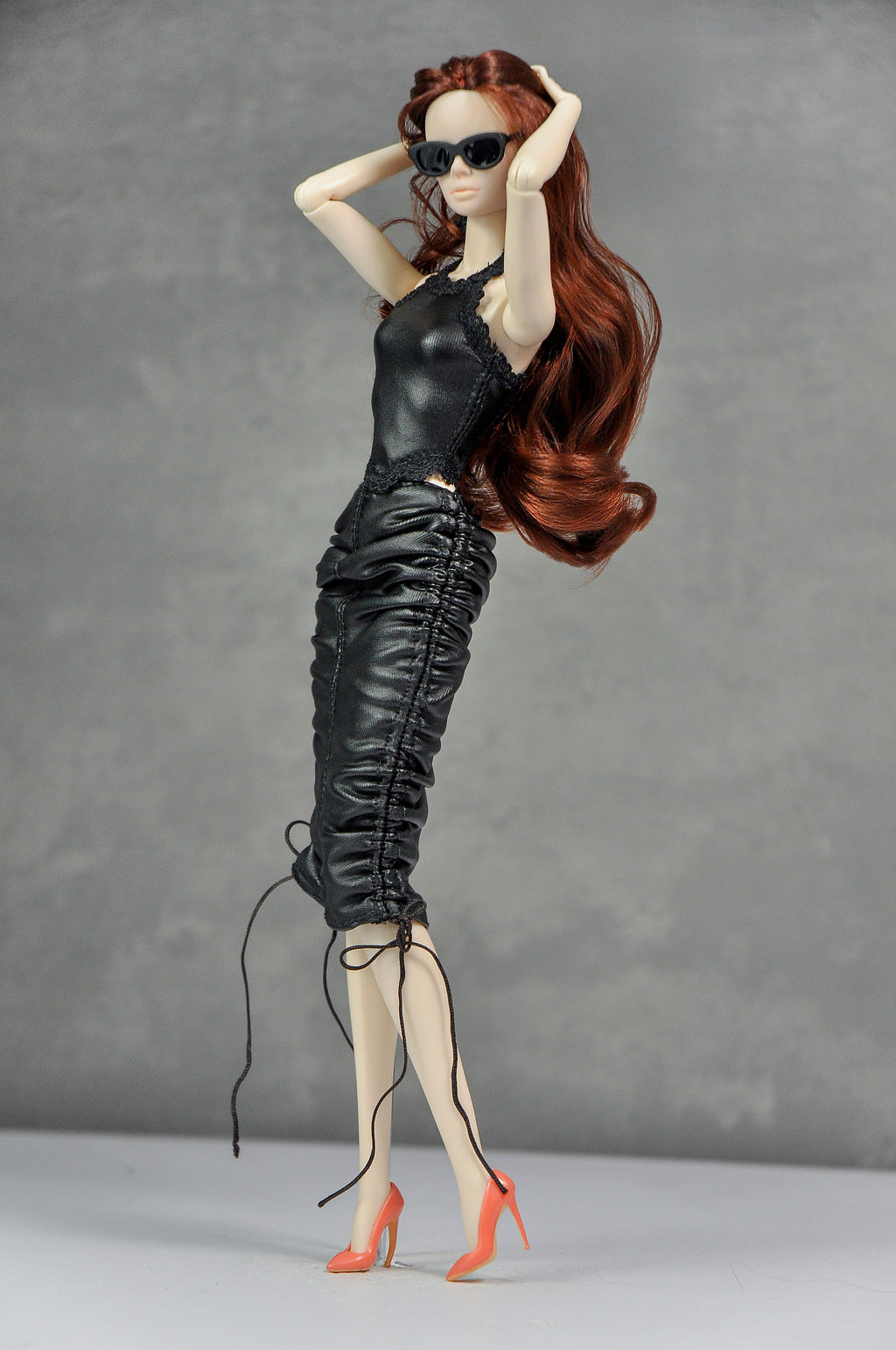 BASIC | Ruched Black Halter Dress Set for 1/6 Scale High Fashion Dolls