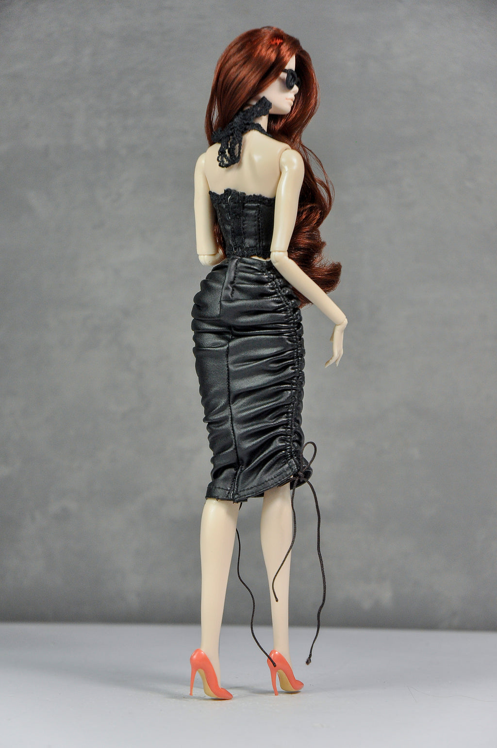 BASIC | Ruched Black Halter Dress Set for 1/6 Scale High Fashion Dolls