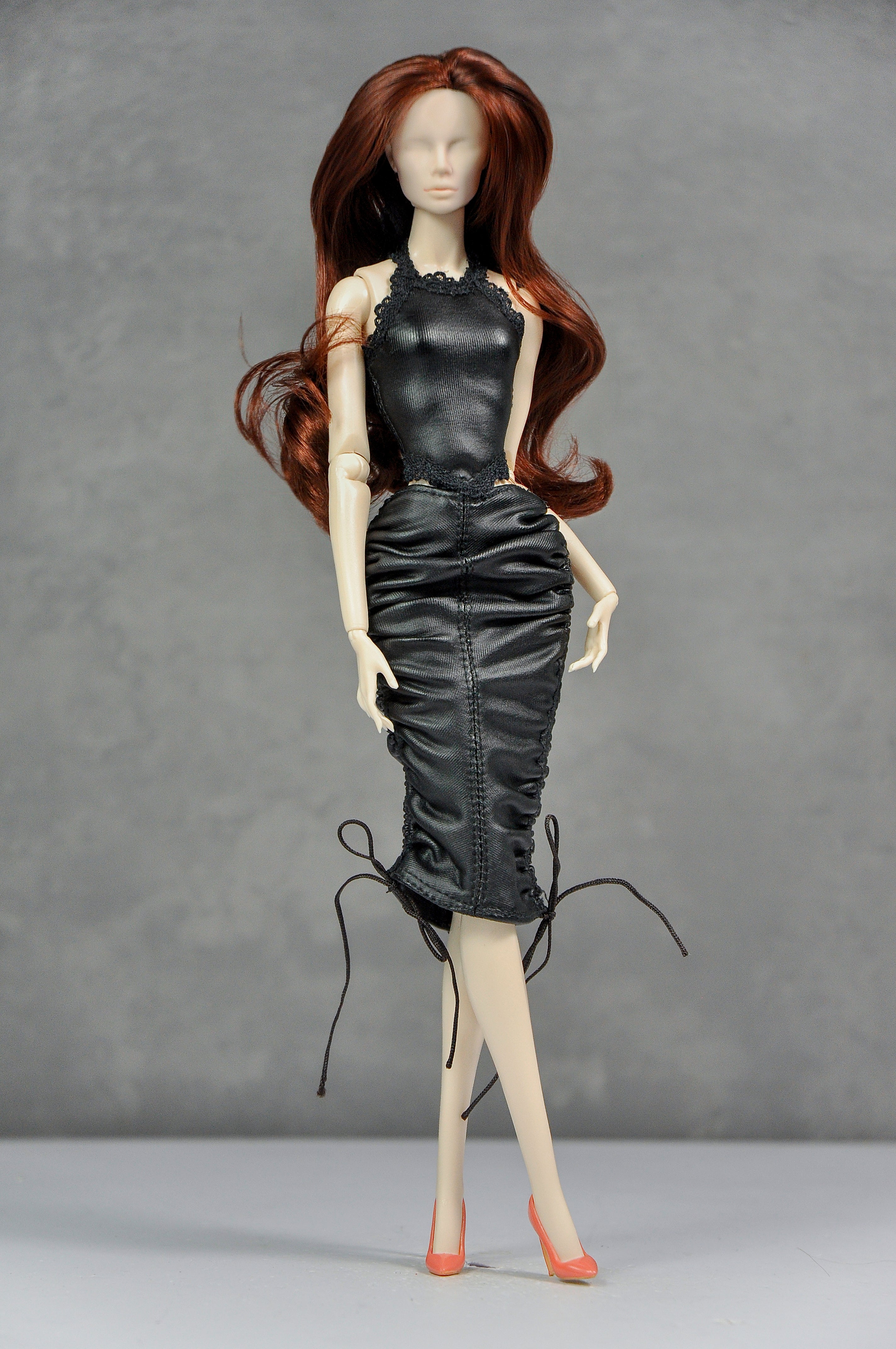 BASIC | Ruched Black Halter Dress Set for 1/6 Scale High Fashion Dolls