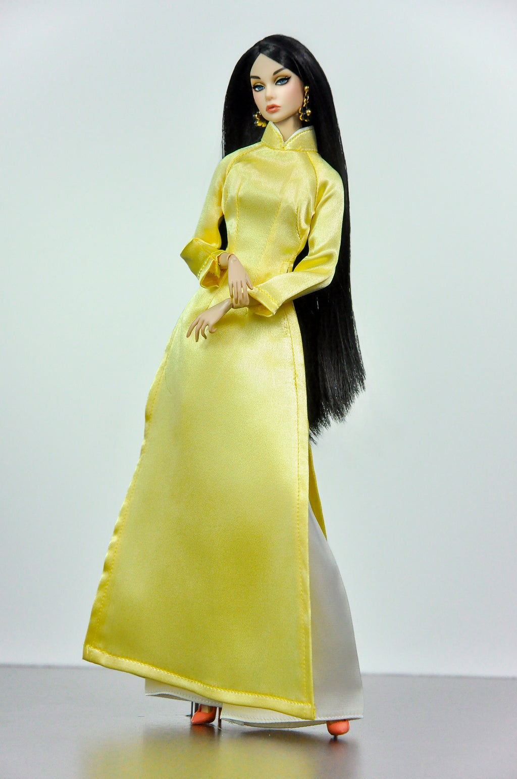 QIPAO | 1/6 Scale Aodai Dress - Handmade Vietnamese Aodai for Fashion Dolls - Zipper Closure - Fits Fashion Royalty, Poppy Parker, Integrity Toys, Similar 12 Inch Dolls (Copy)