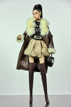 ORDINARY GIRL | Handmade 1/6 Scale Faux Fur Coat, Graphic Tee & Bubble Mini Skirt Outfit | Winter Fashion Doll Clothes for Fashion Royalty & Poppy Parker | Plastiktiara