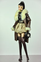ORDINARY GIRL | Handmade 1/6 Scale Faux Fur Coat, Graphic Tee & Bubble Mini Skirt Outfit | Winter Fashion Doll Clothes for Fashion Royalty & Poppy Parker | Plastiktiara