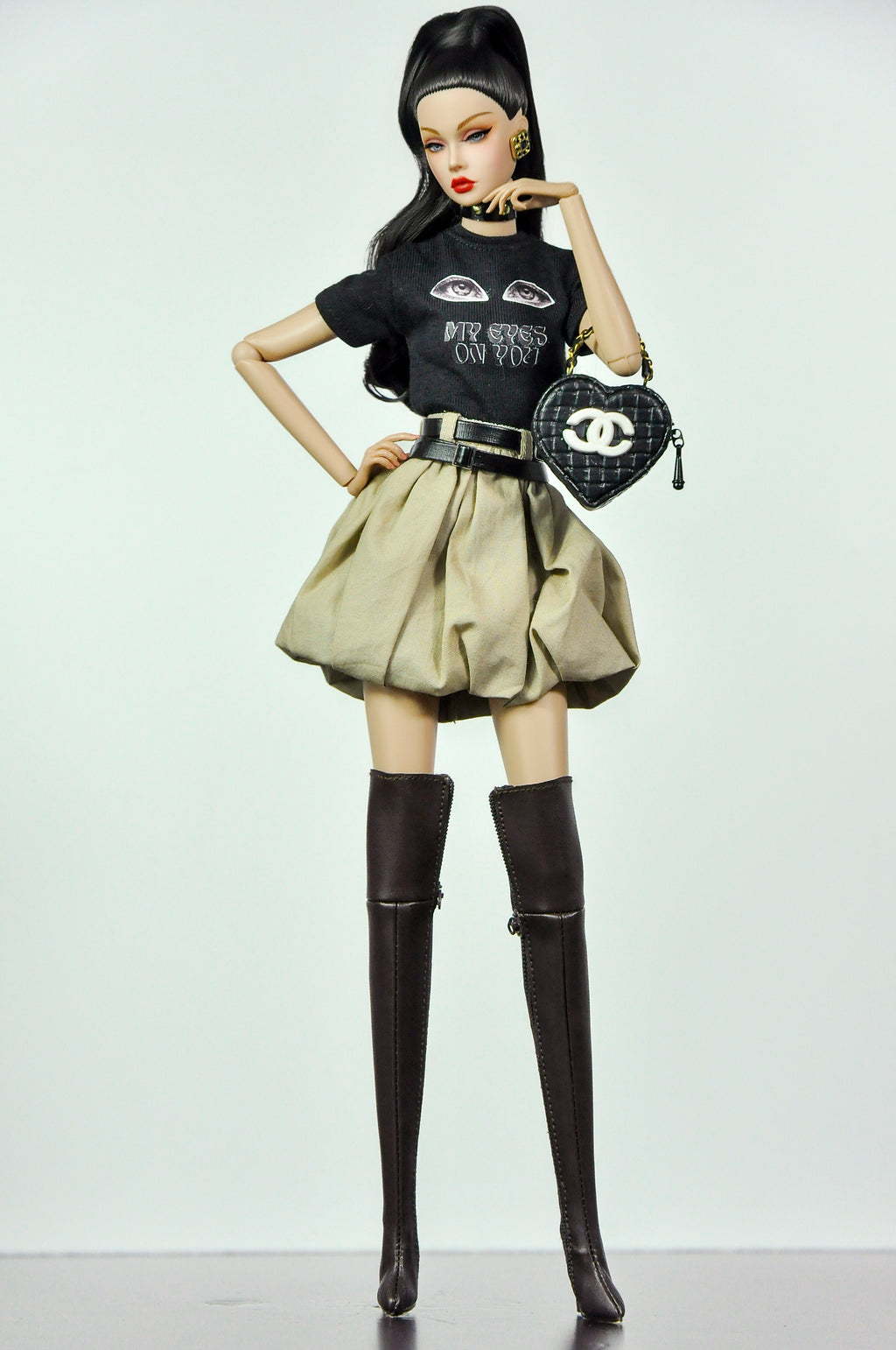 ORDINARY GIRL | Handmade 1/6 Scale Faux Fur Coat, Graphic Tee & Bubble Mini Skirt Outfit | Winter Fashion Doll Clothes for Fashion Royalty & Poppy Parker | Plastiktiara