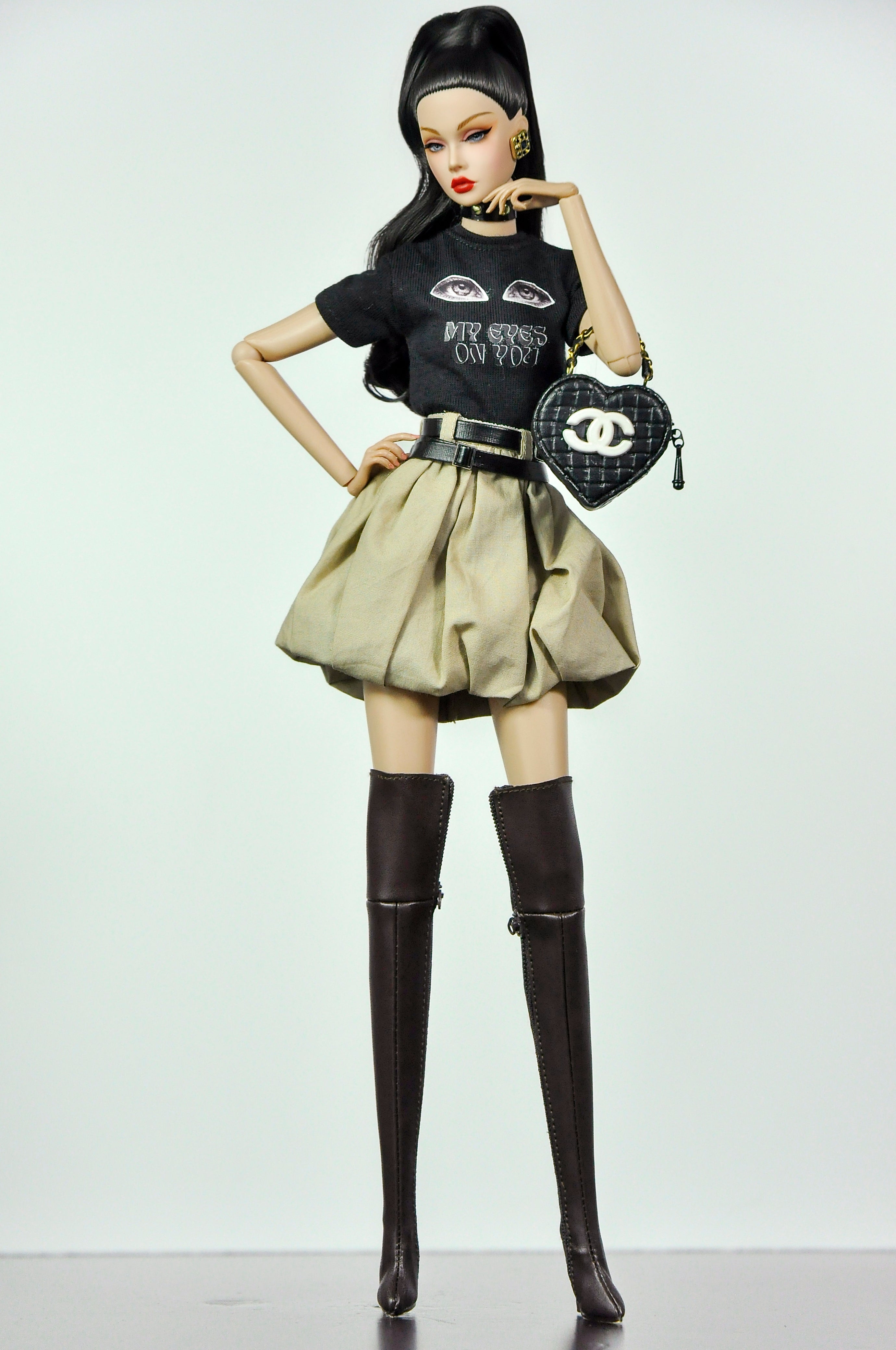 ORDINARY GIRL | Handmade 1/6 Scale Faux Fur Coat, Graphic Tee & Bubble Mini Skirt Outfit | Winter Fashion Doll Clothes for Fashion Royalty & Poppy Parker | Plastiktiara