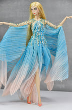 HAUTE | Blue Ombre Beaded Evening Gown Set with Floral Earrings for 1/6 Scale High Fashion Dolls