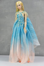 HAUTE | Blue Ombre Beaded Evening Gown Set with Floral Earrings for 1/6 Scale High Fashion Dolls