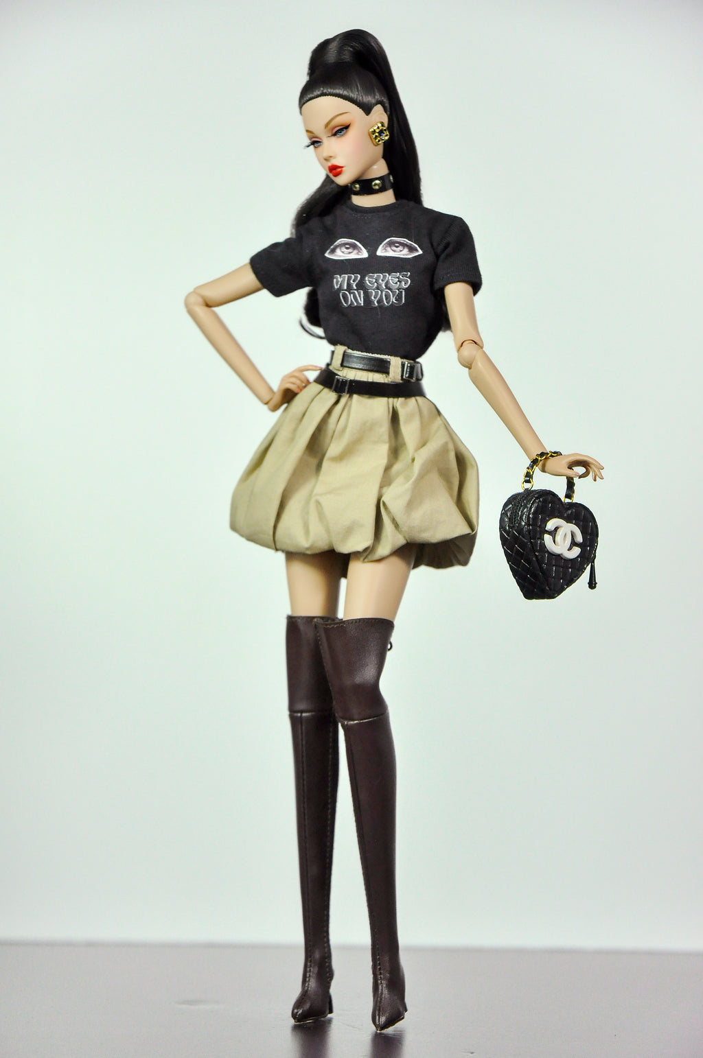 ORDINARY GIRL | Handmade 1/6 Scale Faux Fur Coat, Graphic Tee & Bubble Mini Skirt Outfit | Winter Fashion Doll Clothes for Fashion Royalty & Poppy Parker | Plastiktiara