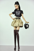 ORDINARY GIRL | Handmade 1/6 Scale Faux Fur Coat, Graphic Tee & Bubble Mini Skirt Outfit | Winter Fashion Doll Clothes for Fashion Royalty & Poppy Parker | Plastiktiara
