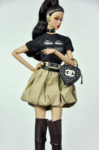 ORDINARY GIRL | Handmade 1/6 Scale Faux Fur Coat, Graphic Tee & Bubble Mini Skirt Outfit | Winter Fashion Doll Clothes for Fashion Royalty & Poppy Parker | Plastiktiara