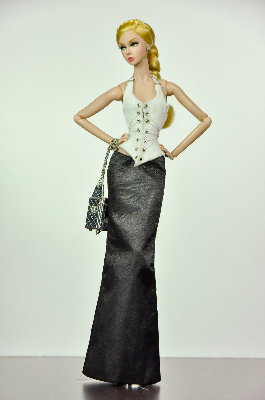 ORDINARY GIRL | Handmade 1/6 Scale Lace-Up Corset Top & Long Black Skirt Outfit | Elegant Fashion Doll Clothes for Fashion Royalty & Poppy Parker | Plastiktiara