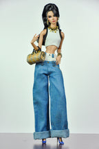 ORDIANRY GIRL | Handmade 1/6 Scale Y2K Crop Top & Oversized Wide Leg Jeans Outfit | Fashion Doll Clothes for Fashion Royalty, Nu.Face, Poppy Parker | Plastiktiara