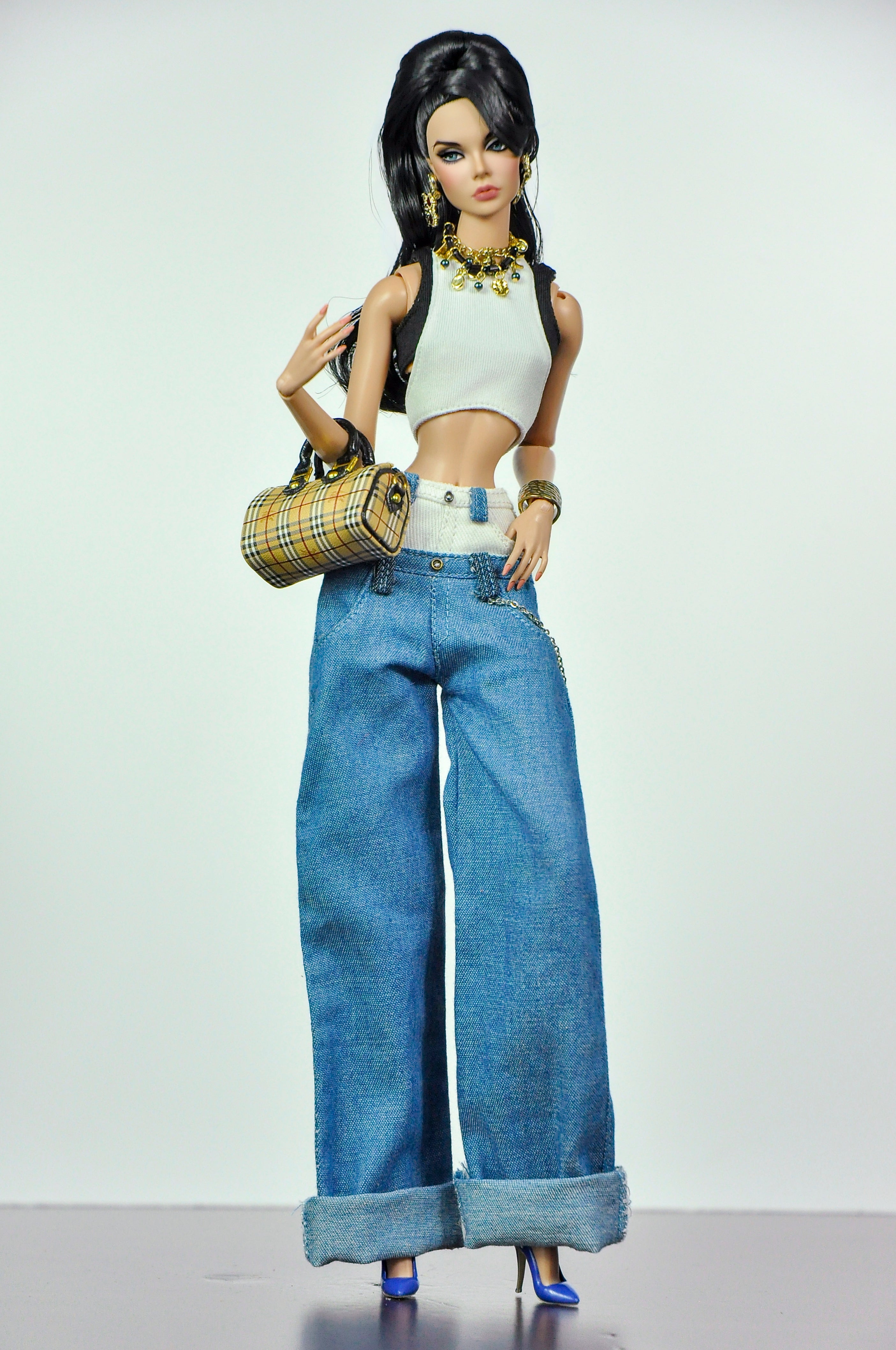 ORDIANRY GIRL | Handmade 1/6 Scale Y2K Crop Top & Oversized Wide Leg Jeans Outfit | Fashion Doll Clothes for Fashion Royalty, Nu.Face, Poppy Parker | Plastiktiara