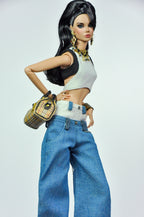 ORDIANRY GIRL | Handmade 1/6 Scale Y2K Crop Top & Oversized Wide Leg Jeans Outfit | Fashion Doll Clothes for Fashion Royalty, Nu.Face, Poppy Parker | Plastiktiara