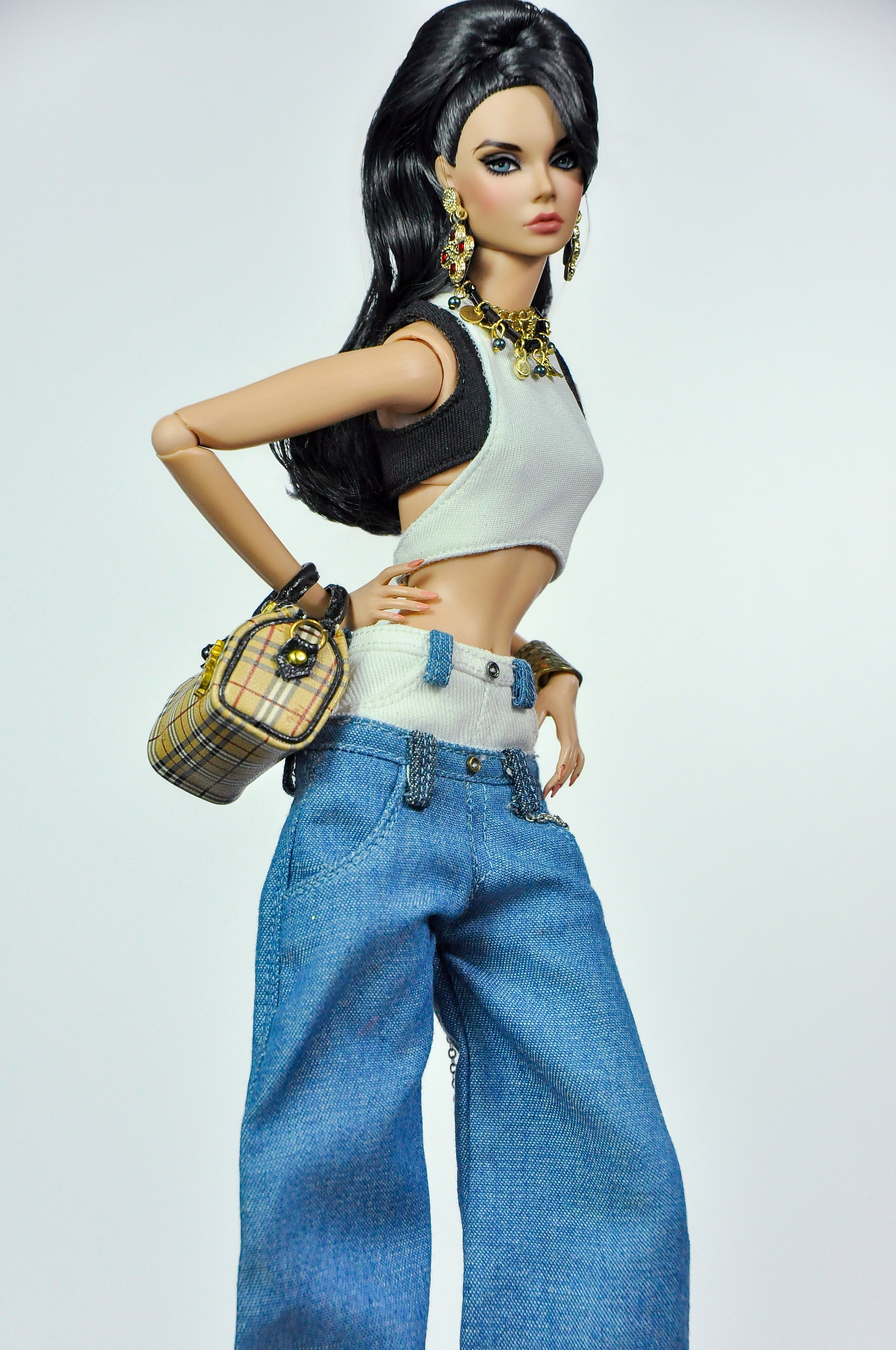 ORDIANRY GIRL | Handmade 1/6 Scale Y2K Crop Top & Oversized Wide Leg Jeans Outfit | Fashion Doll Clothes for Fashion Royalty, Nu.Face, Poppy Parker | Plastiktiara