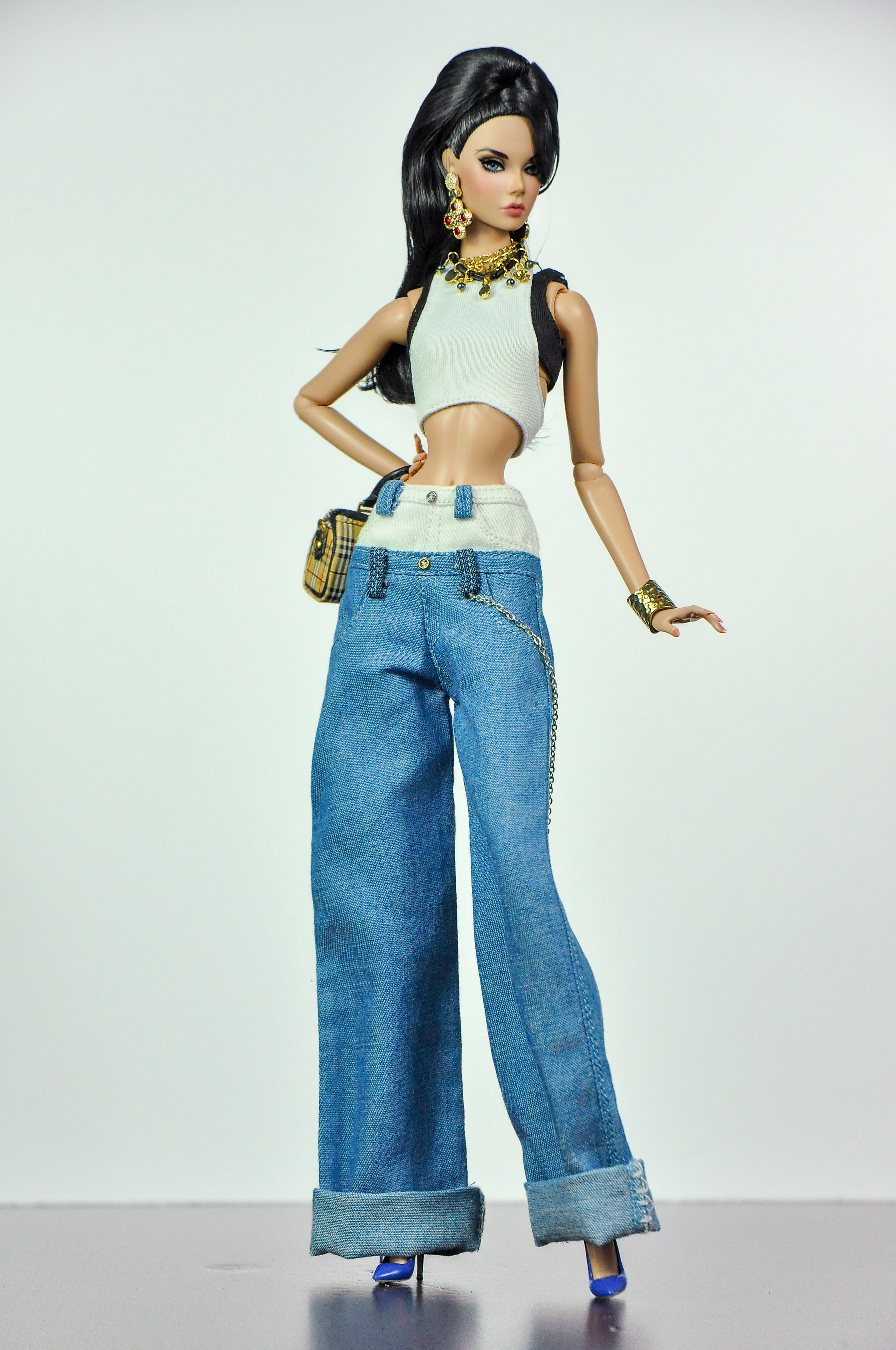 ORDIANRY GIRL | Handmade 1/6 Scale Y2K Crop Top & Oversized Wide Leg Jeans Outfit | Fashion Doll Clothes for Fashion Royalty, Nu.Face, Poppy Parker | Plastiktiara