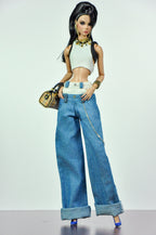 ORDIANRY GIRL | Handmade 1/6 Scale Y2K Crop Top & Oversized Wide Leg Jeans Outfit | Fashion Doll Clothes for Fashion Royalty, Nu.Face, Poppy Parker | Plastiktiara