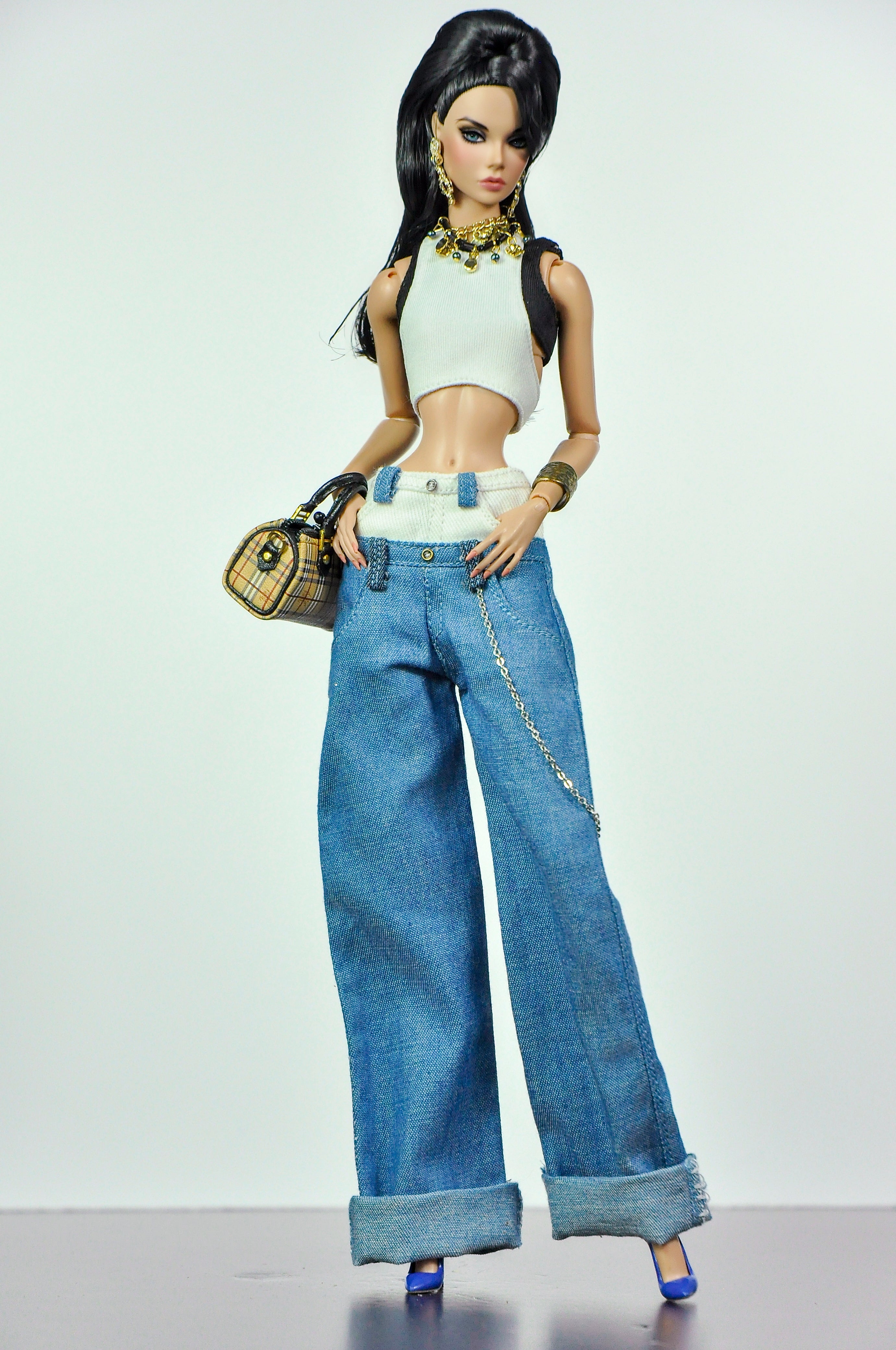 ORDIANRY GIRL | Handmade 1/6 Scale Y2K Crop Top & Oversized Wide Leg Jeans Outfit | Fashion Doll Clothes for Fashion Royalty, Nu.Face, Poppy Parker | Plastiktiara