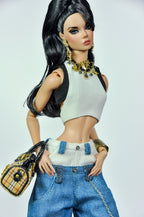 ORDIANRY GIRL | Handmade 1/6 Scale Y2K Crop Top & Oversized Wide Leg Jeans Outfit | Fashion Doll Clothes for Fashion Royalty, Nu.Face, Poppy Parker | Plastiktiara