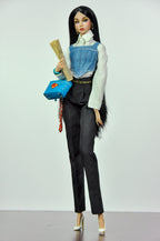 ORDINARY GIRLS | Handmade 1/6 Scale Denim Corset Layered Shirt & Tailored Black Trousers Outfit | Fashion Royalty, Nu.Face, Poppy Parker Doll Clothes | Plastiktiara